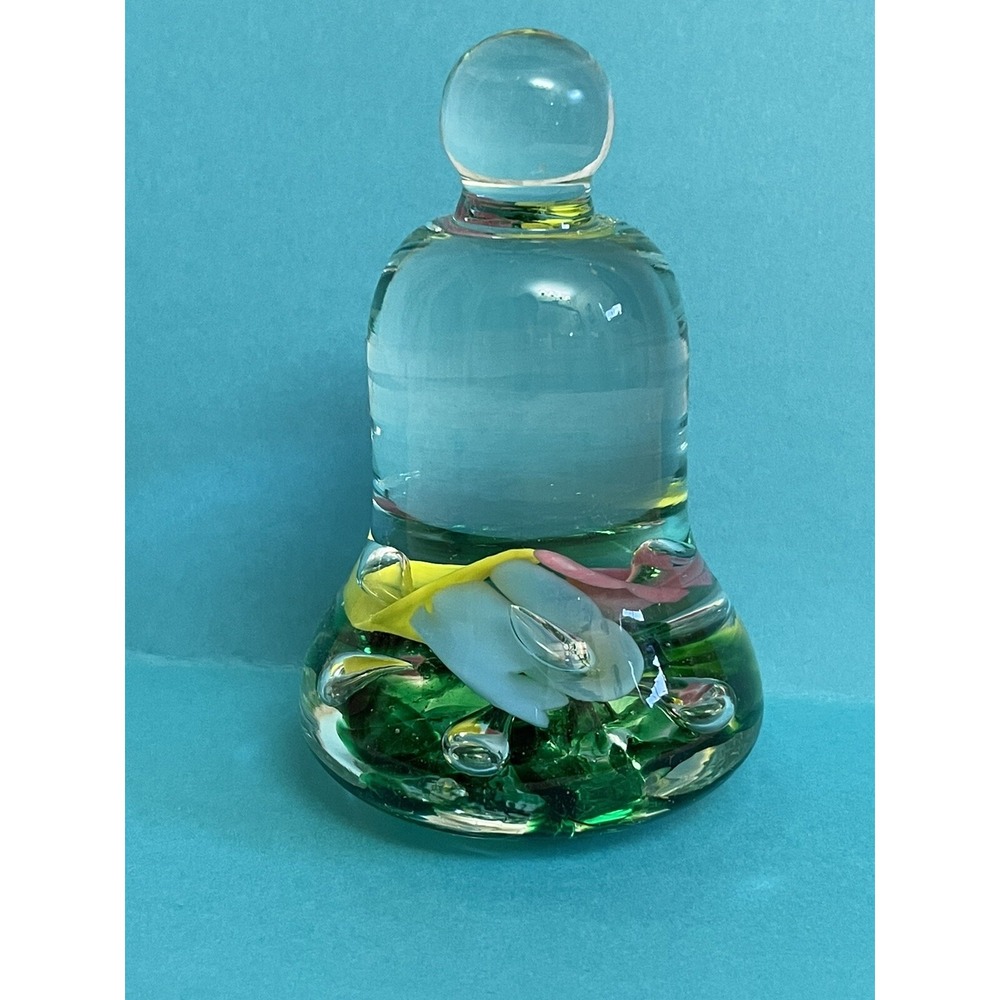 Art Glass Floral Bell Paperweight Home Decor Small Multicolor
